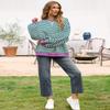 UEU Womens Oversized Y2K Sweatshirts Casual Fashion Trendy Crewneck Tunic Pullover Tops Malachite Green Striped XX-Large view 4