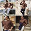 COOFANDY T Shirts for Men Thermal Underwear Crewneck Sweater Lightweight Slimming Baselayers Long Sleeve Shirts Brown view 4