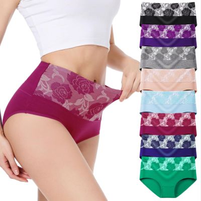 HAVVIS Women's Briefs Underwear Cotton High Waist Tummy Control Panties Rose Jacquard Ladies Panty Multipack (Brief 01-8 Pack - Assorted Colors 03, X-Small)
