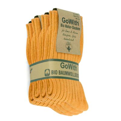 GoWith 4 Pairs Unisex Natural 97% Cotton Crew Socks, Comfy Cozy Breathable Seamless Casual Socks for Men & Women, Orange, Small, Model 3014