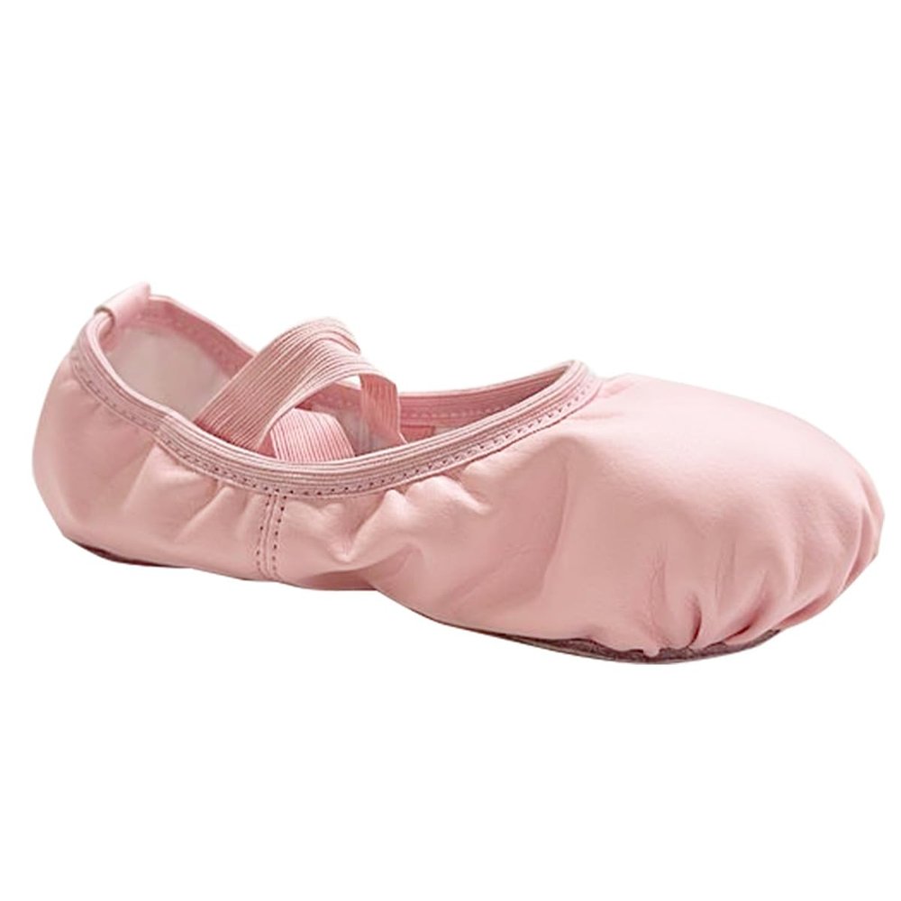 Daydance PU Leather Pink Ballet Shoes for Girls, Soft Split Sole Dance Slippers for Little Kids no Drawstring