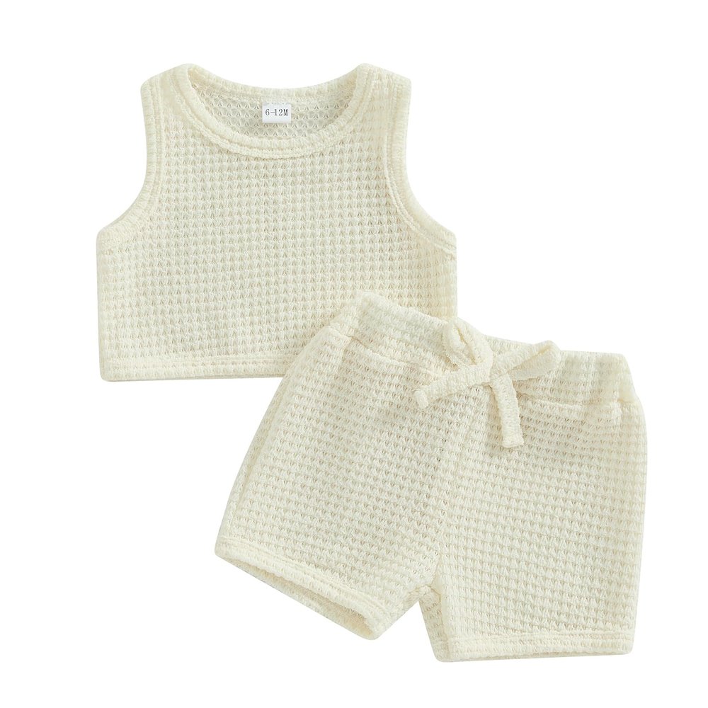 Baby Girls Summer Clothes Knit Sleeveless Solid Color Tank Tops Drawstring Casual Shorts 2Pcs Cute Playwear Outfits (Ivory, 3-4 Years)