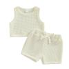 Baby Girls Summer Clothes Knit Sleeveless Solid Color Tank Tops Drawstring Casual Shorts 2Pcs Cute Playwear Outfits (Ivory, 3-4 Years) view 1