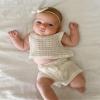 Baby Girls Summer Clothes Knit Sleeveless Solid Color Tank Tops Drawstring Casual Shorts 2Pcs Cute Playwear Outfits (Ivory, 3-4 Years) view 2