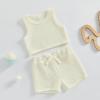 Baby Girls Summer Clothes Knit Sleeveless Solid Color Tank Tops Drawstring Casual Shorts 2Pcs Cute Playwear Outfits (Ivory, 3-4 Years) view 3