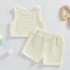 Baby Girls Summer Clothes Knit Sleeveless Solid Color Tank Tops Drawstring Casual Shorts 2Pcs Cute Playwear Outfits (Ivory, 3-4 Years) view 4