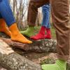 GoWith 4 Pairs Unisex Natural 97% Cotton Crew Socks, Comfy Cozy Breathable Seamless Casual Socks for Men & Women, Mustard, Small, Model 3014 view 3