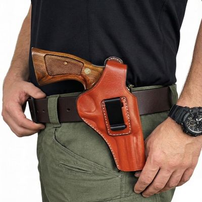 Generic OWB/IWB Leather Belt Holster Fits Ruger GP100, SP101 5 Shot, 357 Magnum (Brown, SP101 4.20"" Barrel)