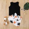 AMIMOJY Toddler Baby Boys Hawaiian Summer Clothes Beach Sleeveless Vest Top Coconut Tree Prints Tops Shorts 2Pcs Outfits Set Black view 2