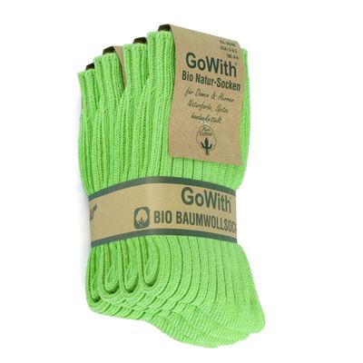 GoWith 4 Pairs Unisex Natural 97% Cotton Crew Socks, Comfy Cozy Breathable Seamless Casual Socks for Men & Women, Green, Large, Model 3014