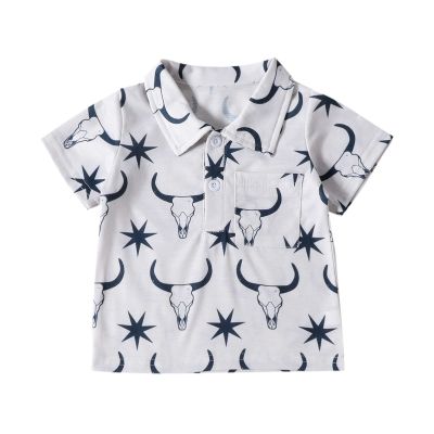 Betadog Toddler Boys Short Sleeve Shirt Cartoon Cow Prints Gentleman Clothes Boy Girl Funny Cute (White, 12-18 Months)