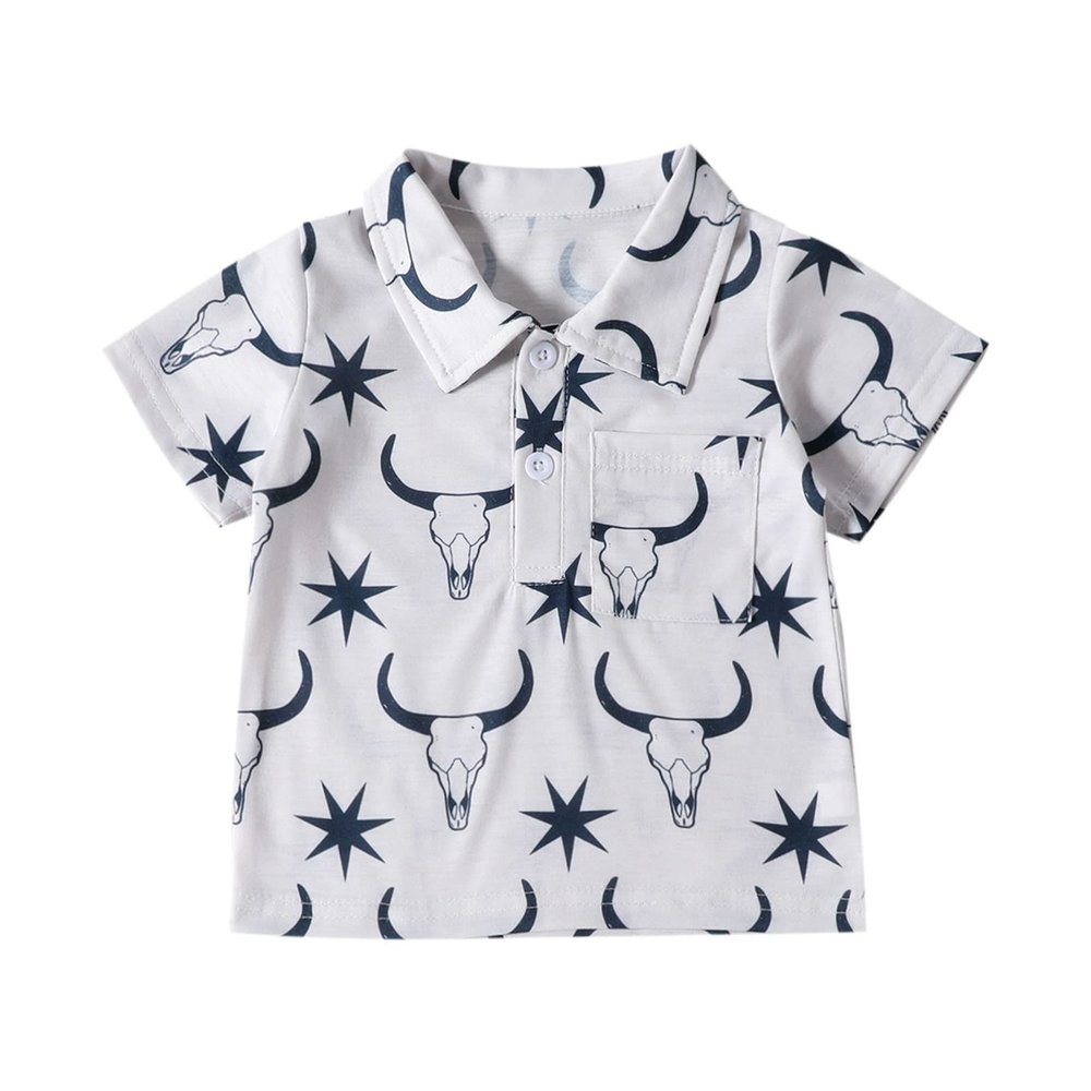 Betadog Toddler Boys Short Sleeve Shirt Cartoon Cow Prints Gentleman Clothes Boy Girl Funny Cute (White, 12-18 Months)