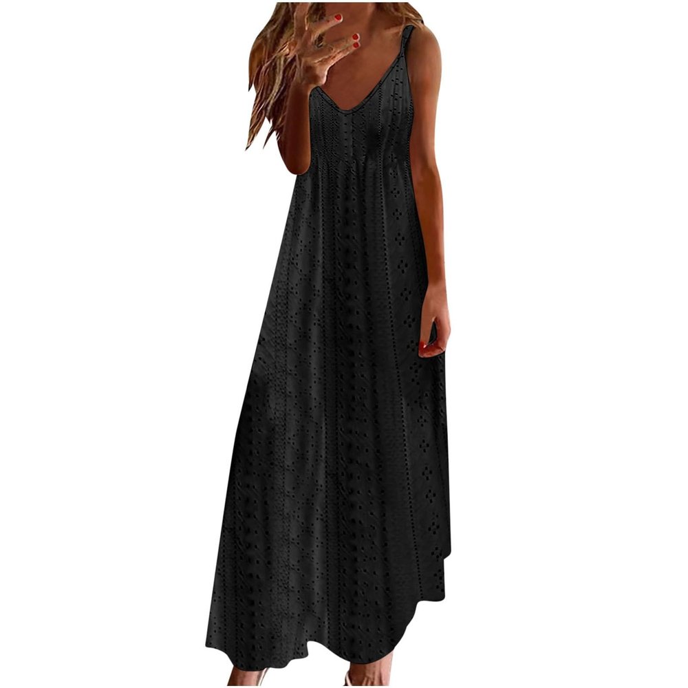 Summer Dresses for Women 2024 Casual Floral Spaghetti Strap Sundresses V Neck Sexy Casual Elegant Long Maxi Dress A-Black