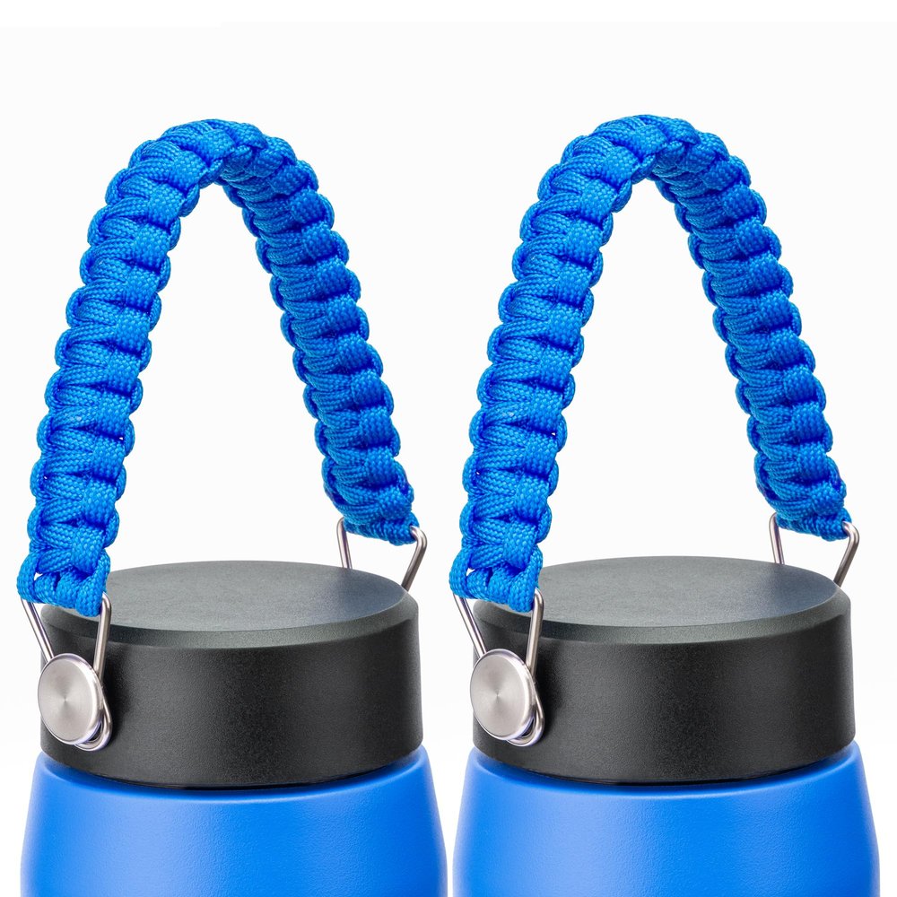 Bluwing Handles for Hydro Flask Lids, Paracord Handle Replaces Flex Strap on Wide and Standard Mouth Water Bottle Lids Caps, BPA-Free, 2Pack (Blue-2Pcs)