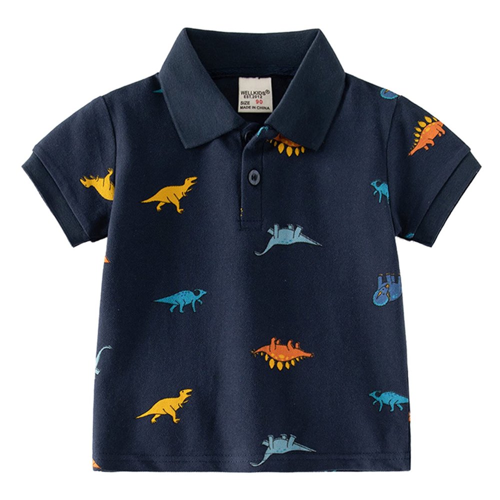 Betadog Toddler Boys Shirts Cotton Short Sleeve Shirts Cartoon Dinosaur Pattern Tees Summer Tops (Navy, 12-18 Months)