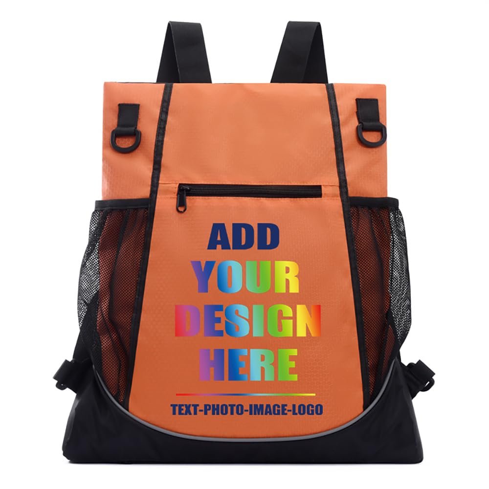 Customized Basketball Backpack Personalized Name Number Photo Logo Sport Bag For Small Businesses (Orange), Adult size