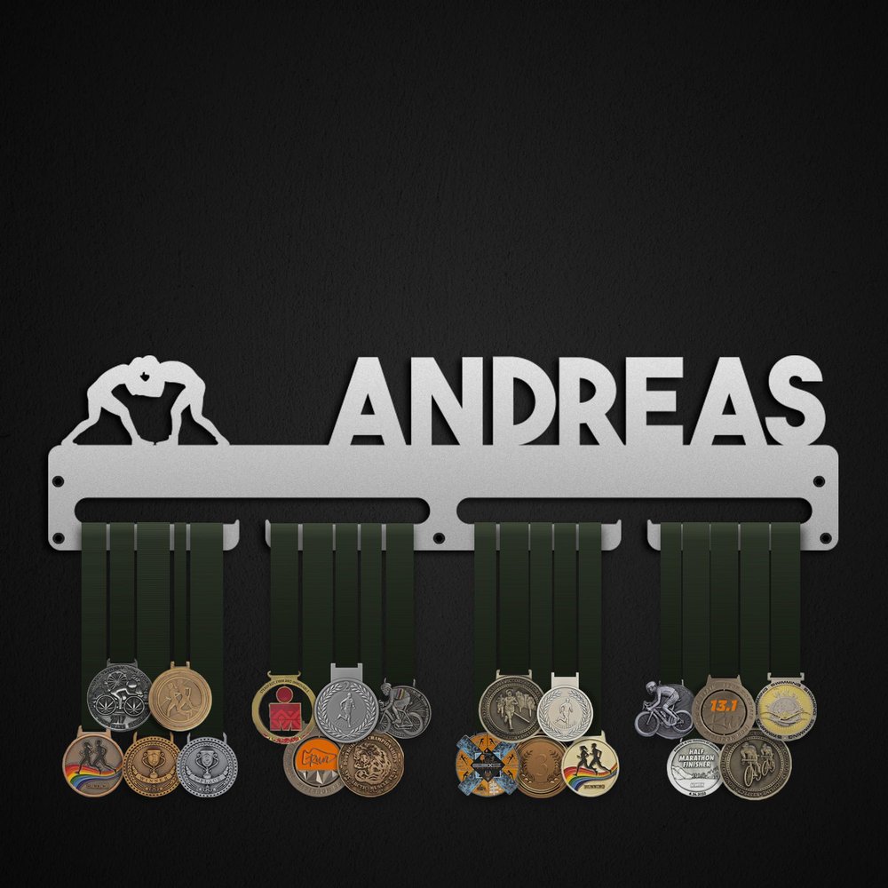 Bafidica Personalized Wrestling Metal Medal Hanger Rack Custom Wrestling Metal Medal Holder Customizable Wrestler Medal Display Rack Sport Fighting Medal Frame for Wall (White, 19.68 Inch - 3 Hanger)