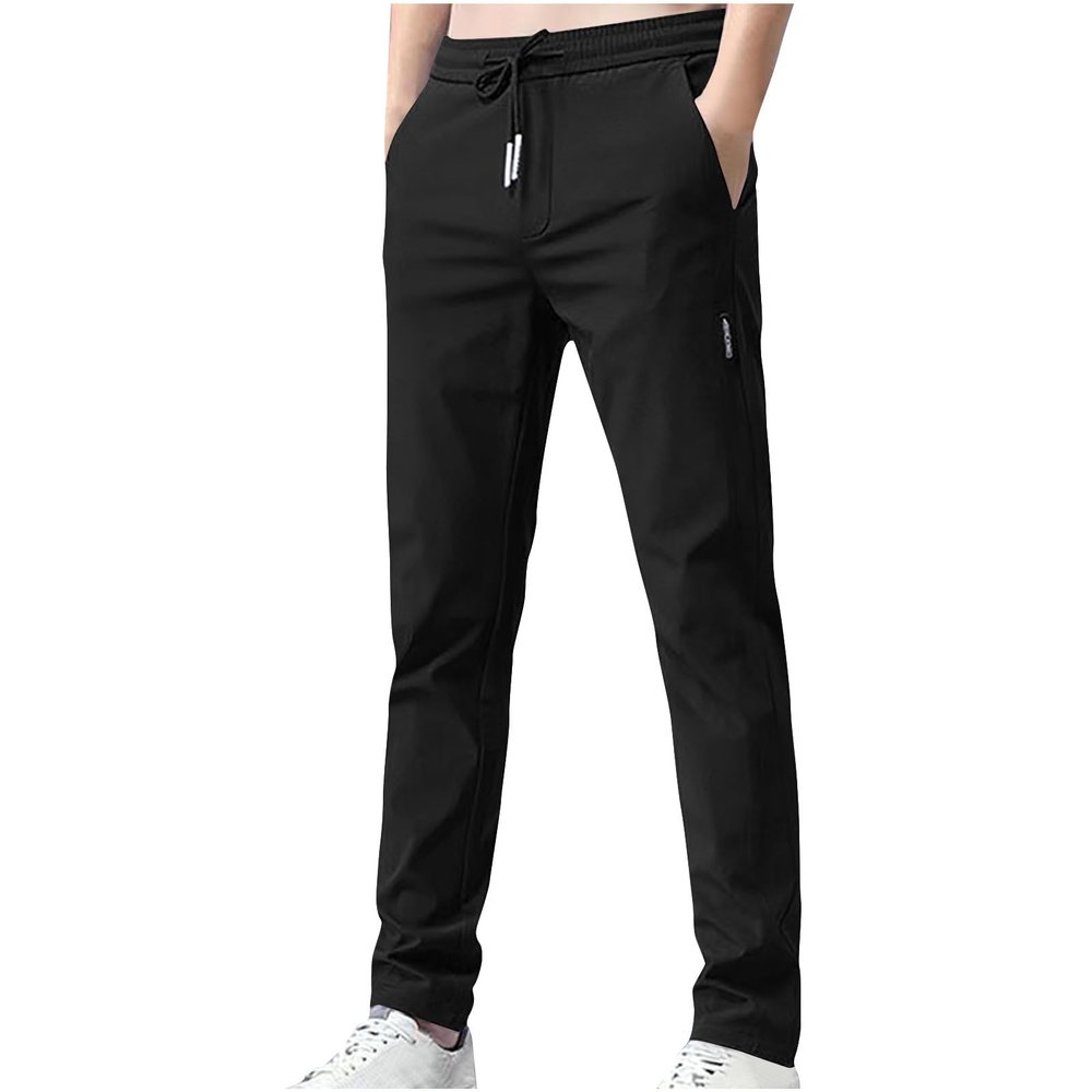 Men's Drawstring Silk Golf Pants Casual Summer Comfort Slim-Fit Athletic Trousers Fashion Classic Stretch Sweatpants