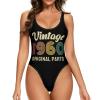 Vintage 1960 Original Parts Womens One Piece Swimsuits Tummy Control High Waisted Bathing Suit Athletic Swimwear X-Large view 1