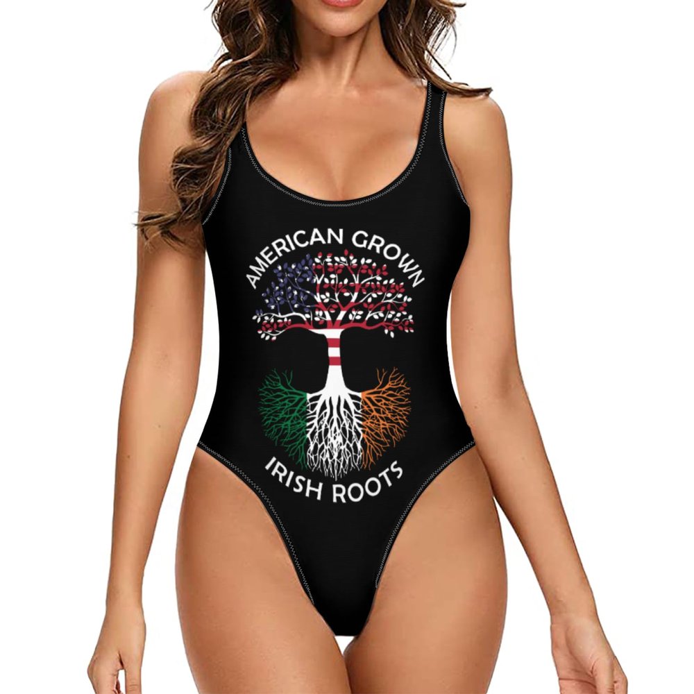 America Grown Irish Roots Womens One Piece Swimsuits Tummy Control High Waisted Bathing Suit Athletic Swimwear Small