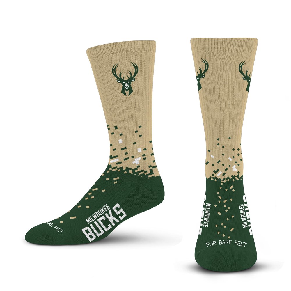 For Bare Feet NBA MILWAUKEE BUCKS Spray Zone Crew Sock Team Color YOUTH