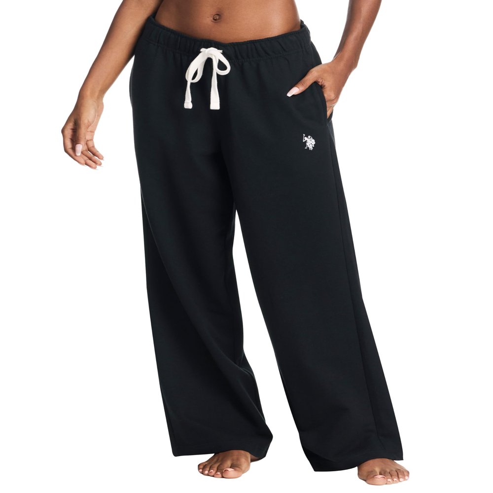 U.S. Polo Assn. Black Wide Leg Sweatpants for Women with Pockets, Premium French Terry Wide Leg Sweats (Black, X-Large)