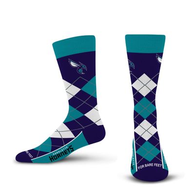 For Bare Feet NBA CHARLOTTE HORNETS Argyle Remix Premium Dress Sock Team Color OSFM