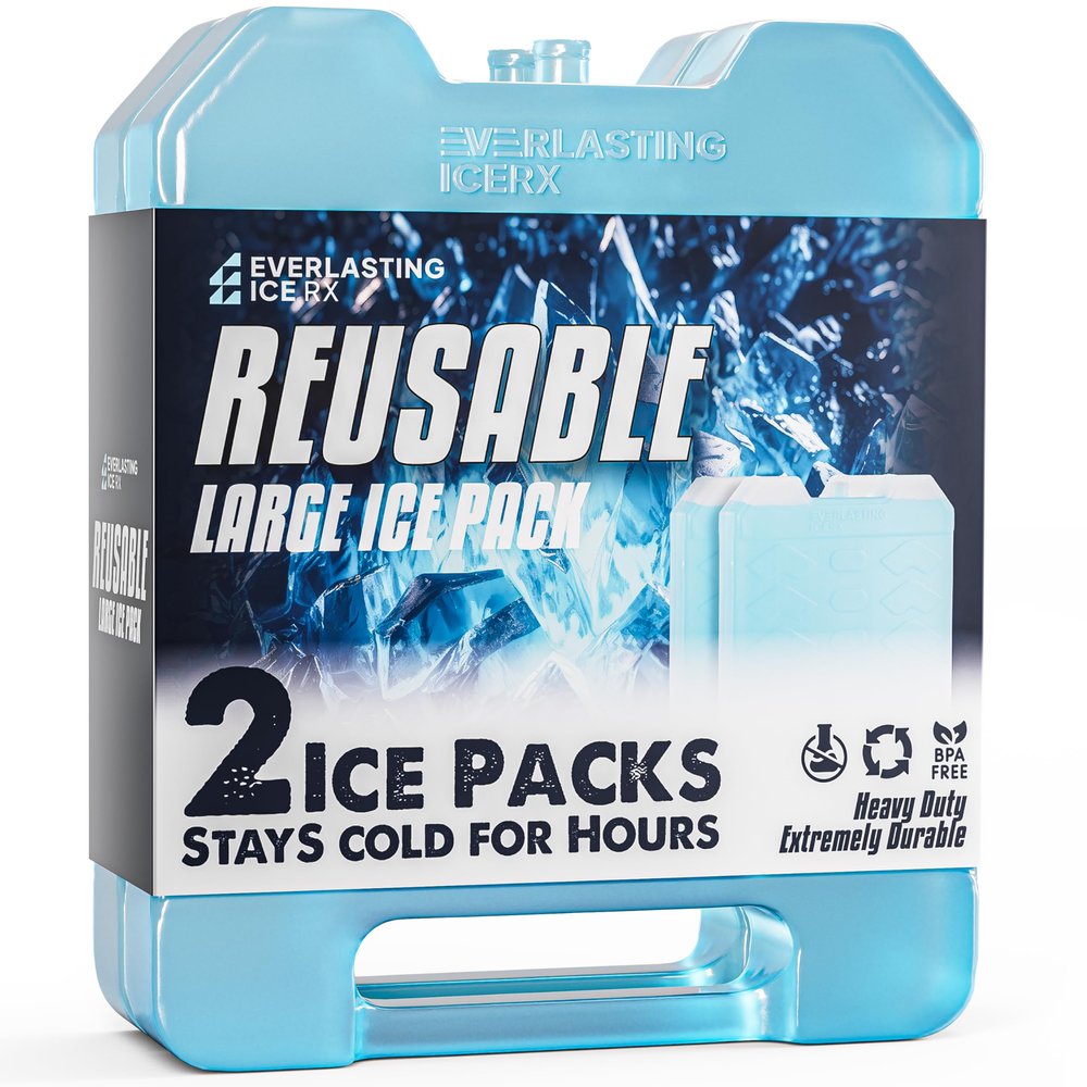 Large Reusable Ice Packs for Cooler with Handle (2 Pack) Long Lasting Coolness, BPA Free, Freezer Packs for Extended Cooling | Cooler Ice Packs for Camping, Fishing, Hiking, Beach