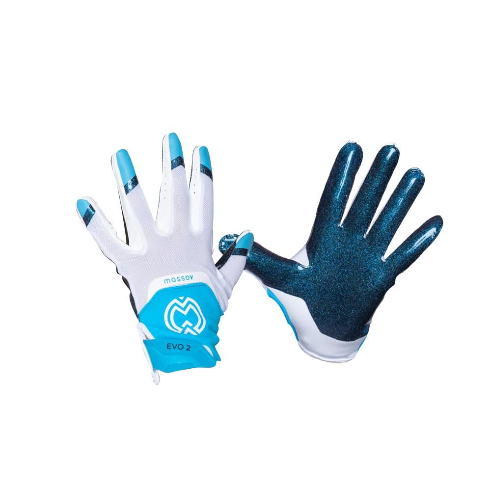 MASSOV EVO2 Men's Football Gloves - Sticky Football Gloves with ProTac Palms, Mesh & 4D Sport Mesh for Elite Fit & Superior Breathability - Iridescent Blue, Large