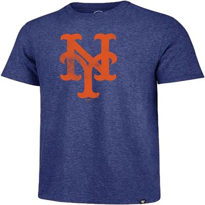 '47 MLB Men's Distressed Imprint Match Team Color Primary Logo Word Mark T-Shirt (New York Mets Blue, Small)