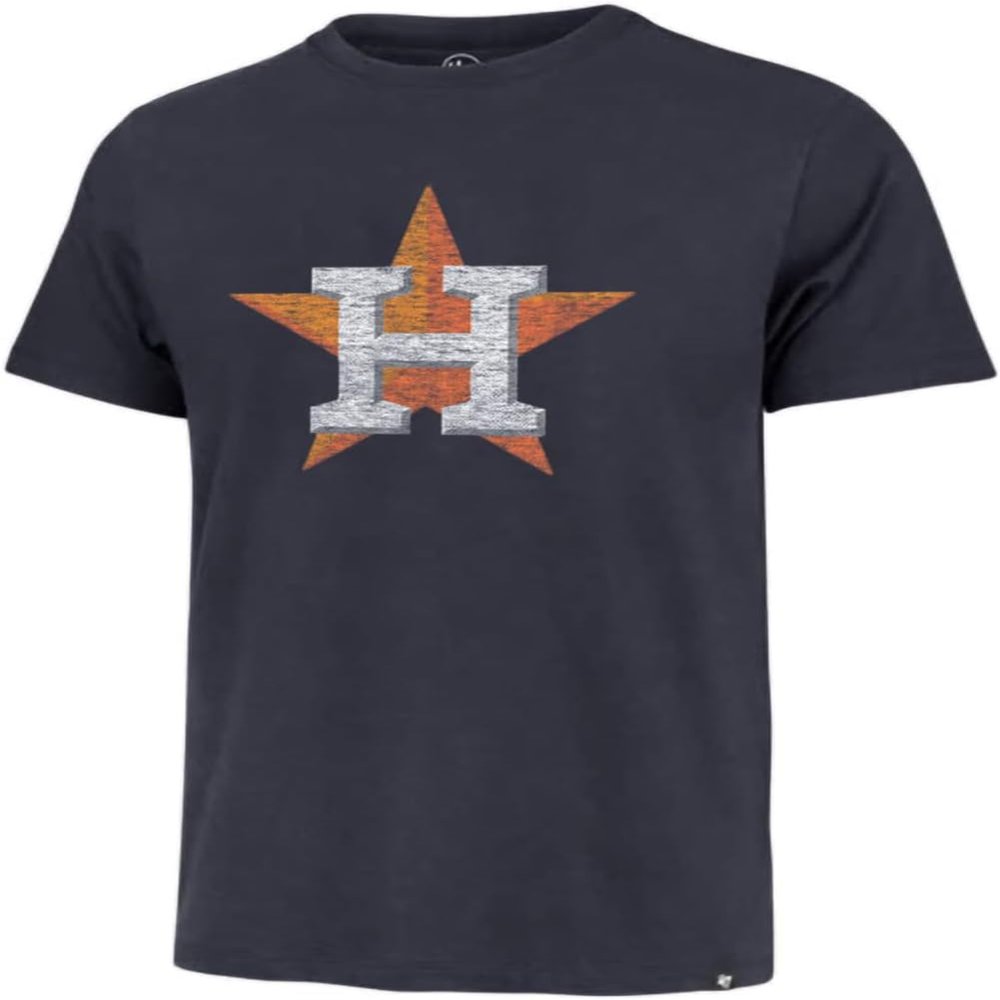 47 MLB Men's Distressed Imprint Match Team Color Primary Logo Word Mark T-Shirt (Houston Astros Navy, Small)