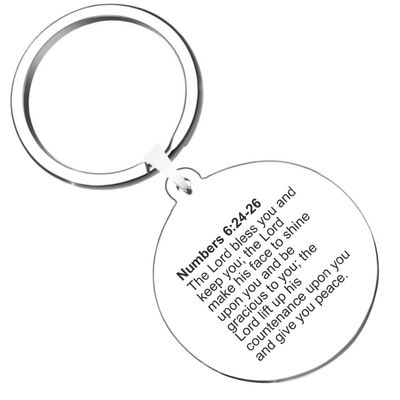 KOVEVE 2PCS Custom Personalized Engraved Bible Verse For Birthdays Stainless Steel keychain Numbers 6:24-26 Silver, Medium
