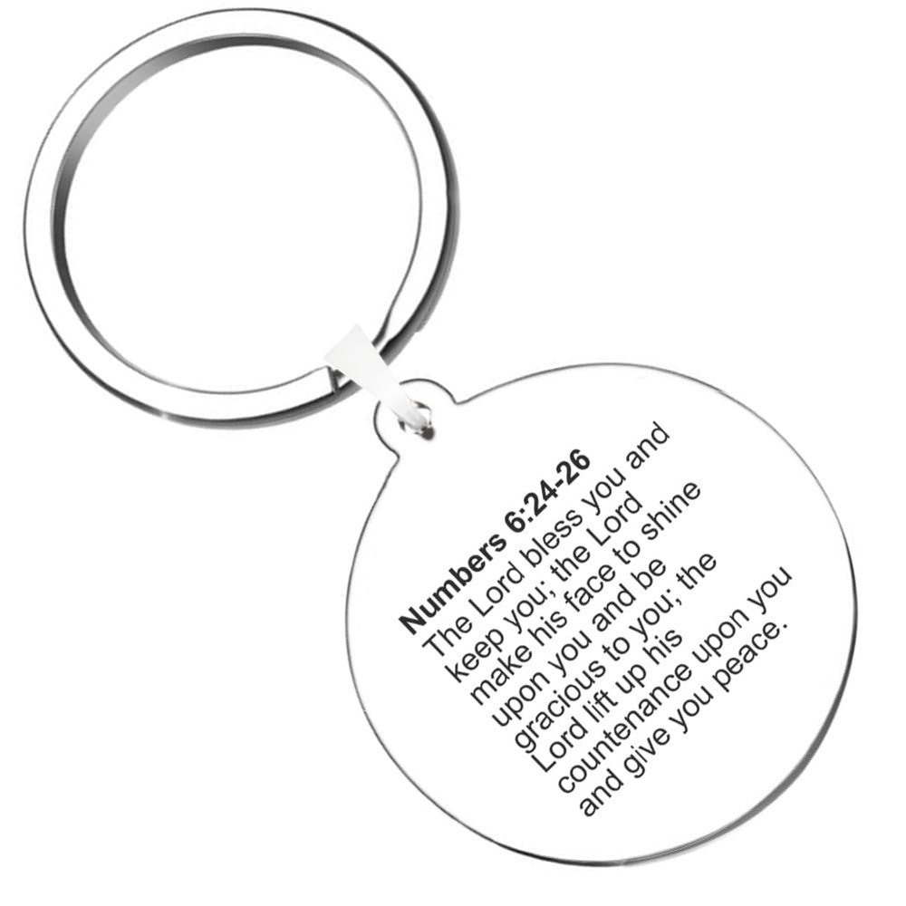 KOVEVE 2PCS Custom Personalized Engraved Bible Verse For Birthdays Stainless Steel keychain Numbers 6:24-26 Silver, Medium