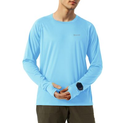 SG Edge Mens UPF 50+ Rash Guard Shirt Long Sleeve with Watch Window Thumbholes and Zip Pocket Moisture Wicking Quick Dry Lightweight for Outdoor Activities, Powder Blue, Small