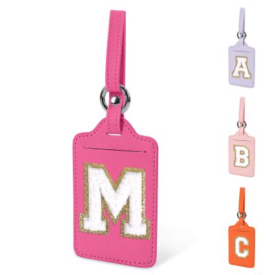 Initial Letter Luggage Tag A for Suitcases TSA Approved, PU Leather Personalized A-Z Luggage Tags with Privacy Cover Name Card, Rose Cute Monogrammed Funny Luggage Tag for Women Kids(1 Pack Letter M)