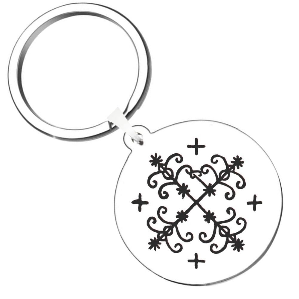 KOVEVE 2PCS Papa Legba Voodoo Loa Stainless Steel Keychain Silver, Medium