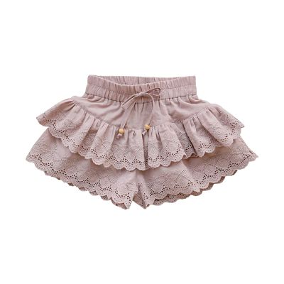 Toddler Girls Summer Double Ruffle Pleated Shorts Skirt Solid Color Hollow Toddler Baby Girls Roll (Pink, 6-7 Years)