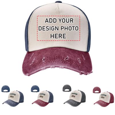 HGASPBC Personalized Cowboy Mesh Baseball Cap Customized Design Your Own Trucker Hat Add Text Image Logo for Men Women Adult, Navy and Red