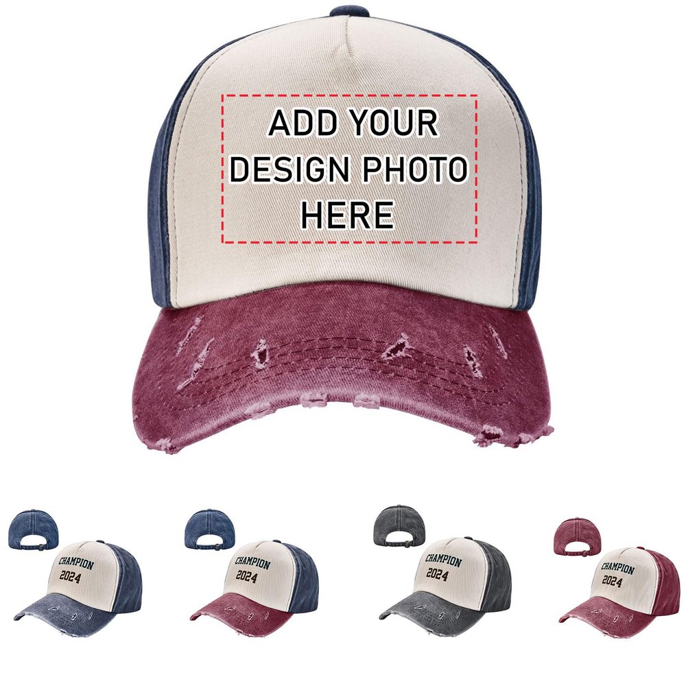 HGASPBC Personalized Cowboy Mesh Baseball Cap Customized Design Your Own Trucker Hat Add Text Image Logo for Men Women Adult, Navy and Red