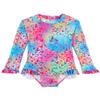 Alakuoti Toddler Girl Rainbow Heart Ruffle One Piece Swimsuit with UPF 50+ Sun Protection, Long Sleeve, Zipper Back, 2-3T view 1