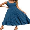 ebossy Women's Summer Shirred Stretchy Tank Top Swing Dress Solid Plain Tiered Casual Long Dress (Small, Peacock Blue) view 1