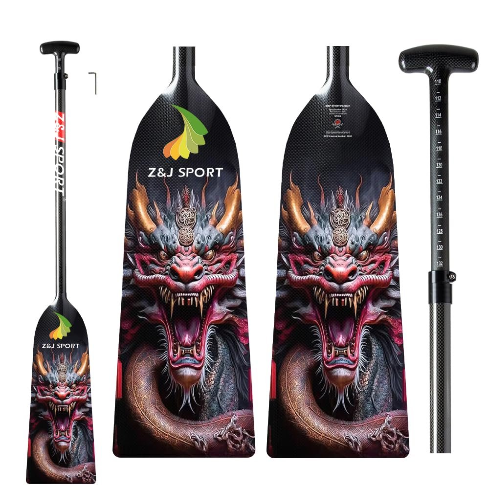 Z&J SPORT Adjustable Dragon Boat Paddle, IDBF Approved Carbon Fiber Paddle, Dragon Graphic Paddle with Adjuster for Dragon Boat Race with Adjustable T Handle (LON11)