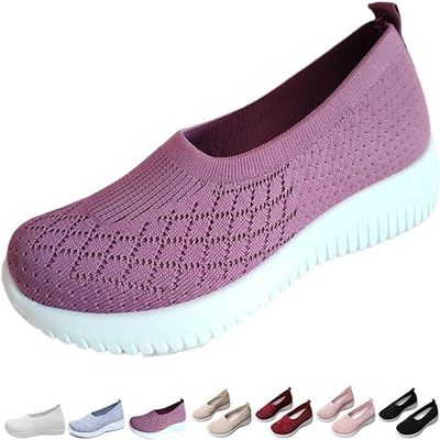COALHO Orthopedic Walking Shoes for Women, Women's Woven Breathable Soft Sole Shoes, Slip-On Light Air Cushion Mesh Up Stretch Platform Orthopedic Sneakers for Arch Support (05,8.5-9)