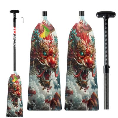 Z&J SPORT Adjustable Dragon Boat Paddle, IDBF Approved Carbon Fiber Paddle, Dragon Graphic Paddle with Adjuster for Dragon Boat Race with Adjustable T Handle (LON18)