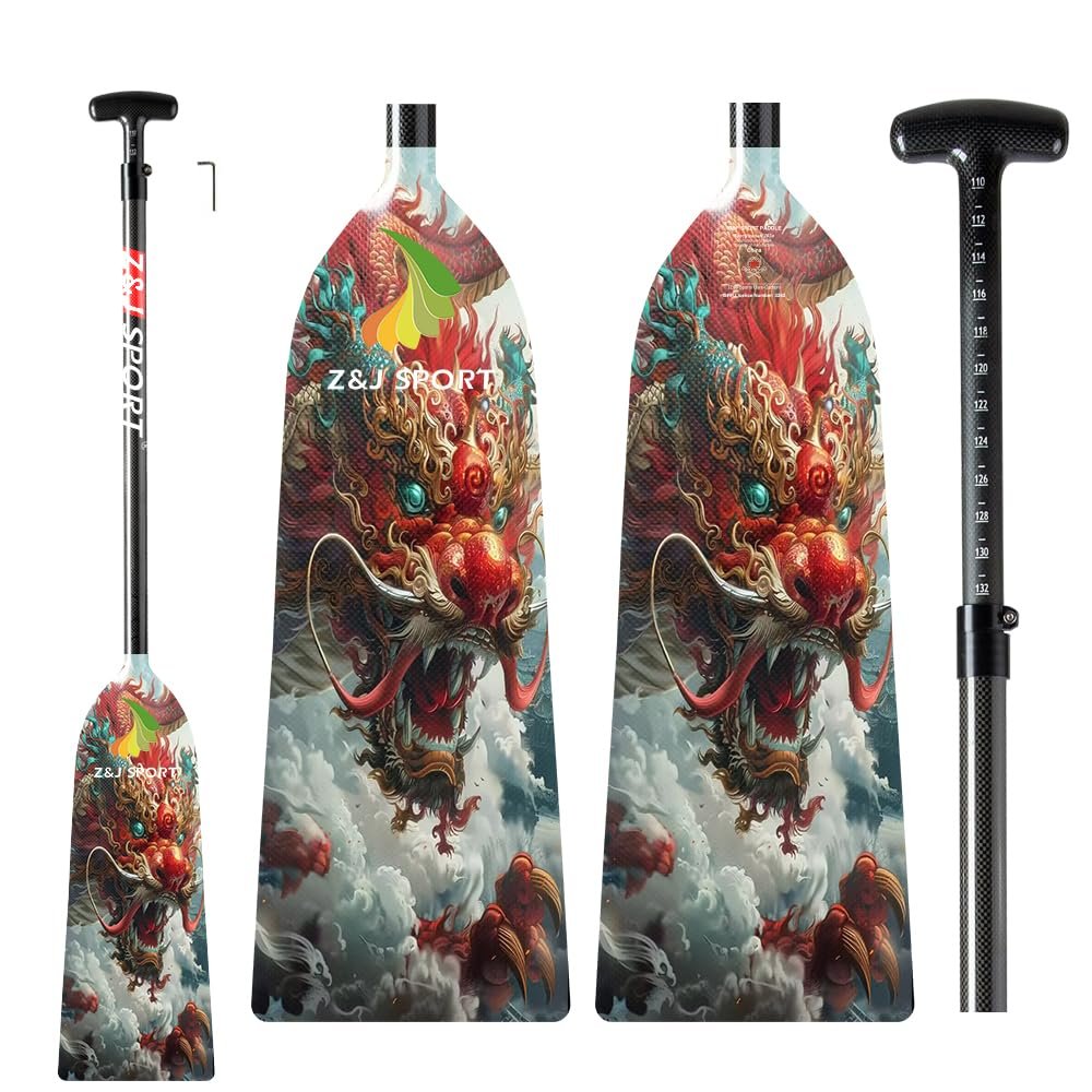 Z&J SPORT Adjustable Dragon Boat Paddle, IDBF Approved Carbon Fiber Paddle, Dragon Graphic Paddle with Adjuster for Dragon Boat Race with Adjustable T Handle (LON18)