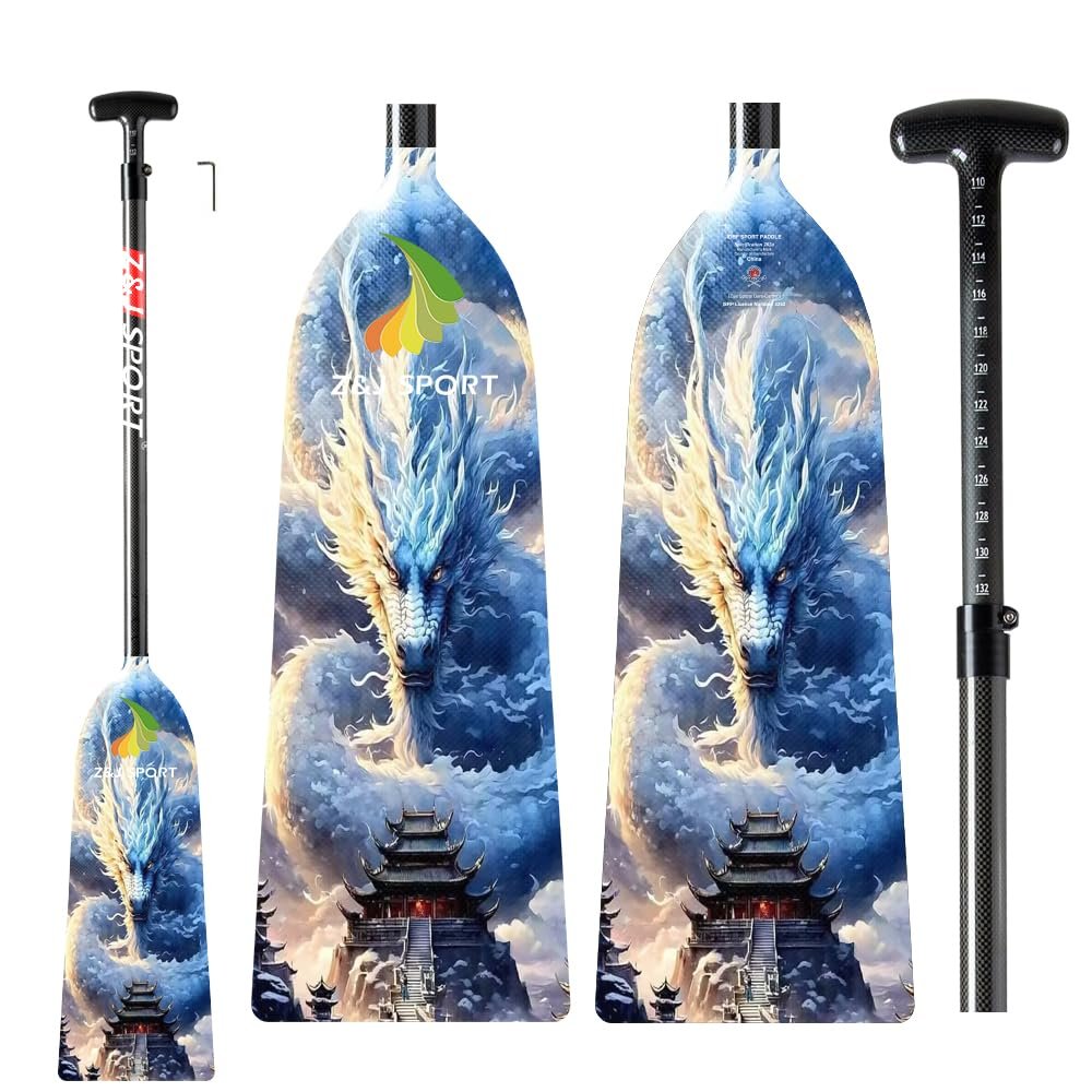 Z&J SPORT Adjustable Dragon Boat Paddle, IDBF Approved Carbon Fiber Paddle, Dragon Graphic Paddle with Adjuster for Dragon Boat Race with Adjustable T Handle (LON19)