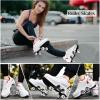 Roller Skates for Girls Double-Row Retractable Roller Shoes with Wheels Sneakers with Wheels Indoor Outdoor Roller Skating Shoes for Women (White Red, US 8.5) view 2
