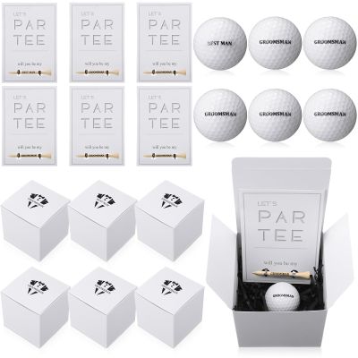 WinnerWhy 6 Sets Groomsman Proposal Gift Box With Golf Ball, Bamboo Tees, Invitation Cards - Accessories for Wedding, Best Men, DIY - Black, White