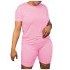 Nisdediwo Athletic Shirts For Womens Two Piece Summer Plus Size Round Neck T-Shirt Tops Biker Shorts Gym Workout Tracksuit, 3X-Large, 01-pink view 1