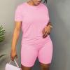 Nisdediwo Athletic Shirts For Womens Two Piece Summer Plus Size Round Neck T-Shirt Tops Biker Shorts Gym Workout Tracksuit, 3X-Large, 01-pink view 2